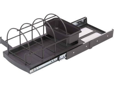 Plateau pour accessoires de cuisine fixation par le bas et extraction manuelle