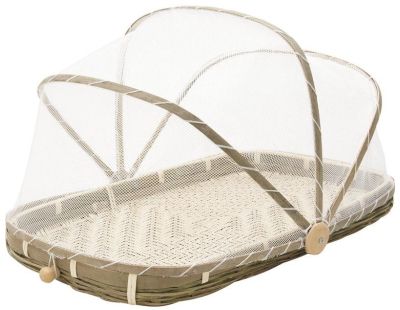 Plateau en bambou avec cloche en filet synthétique (Longueur 45cm)