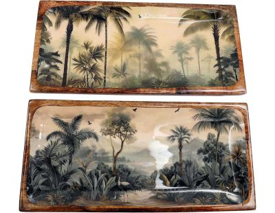 Plateau en bois de manguier 40 x 19 cm Sepia (Lot de 2)