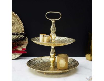Plateau décoratif en métal doré 2 étages