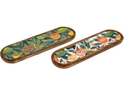 Plateau en manguier et émail Agrumes (Lot de 2)