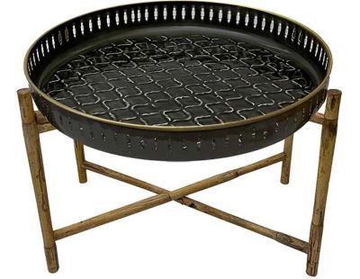 Plateau en métal avec trépied en bambou Jali 60 cm (Anthracite)