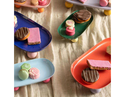 Plateau oval en métal Double Funky (Bleu cobalt et rose)