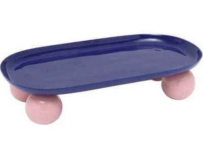 Plateau oval en métal Double Funky (Bleu cobalt et rose)