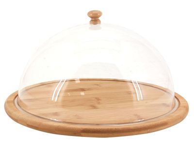 Plateau rond en bambou avec cloche