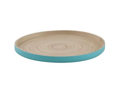 Plateau rond en bambou naturel et laqué turquoise (Rond)