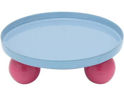 Plateau rond en métal Double Funky (Bleu et rose)