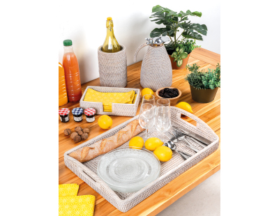 Plateau en rotin 52 cm La Grande époque (Patiné blanc)