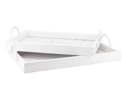 Plateaux en bois et bambou blancs (Lot de 2) (Blanc)