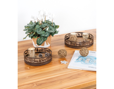 Plateaux en métal doré antique  et manguier Cerf et Biche