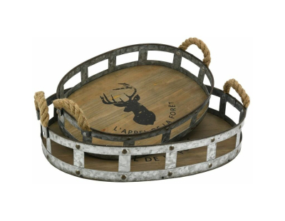 Plateaux ovales en bois et métal L'appel de la forêt (Lot de 2)