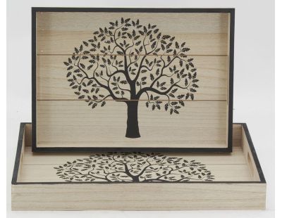 Plateaux rectangulaires en bois naturel Arbre de vie (Lot de 2)