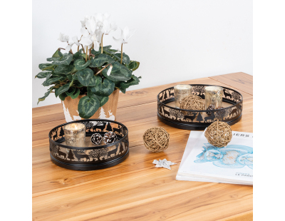 Plateaux ronds en métal et bois Cerf (lot de 2)