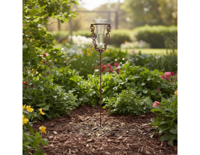 Pluviomètre de jardin en verre avec support en fonte