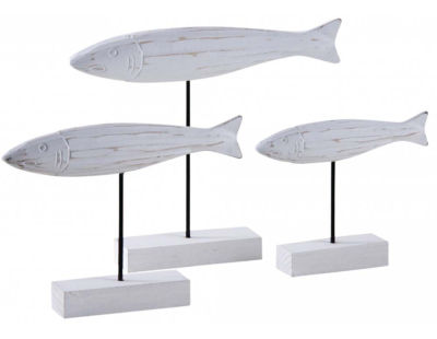 Poissons en bois blanc sur pieds (Lot de 3)