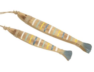 Poissons décoratifs en bois (Lot de 2) (Jaune bleu blanc)