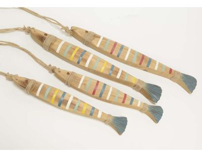 Poissons décoratifs en bois (Lot de 2) (Jaune bleu blanc)