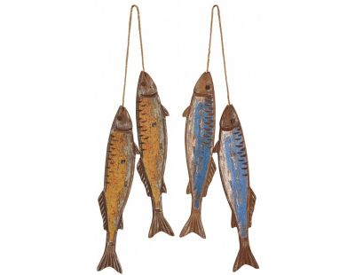 Poissons à suspendre en bois jaune et bleu (Lot de 2)