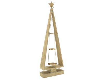 Porte bougies en bois vieilli et métal Sapin de Noël