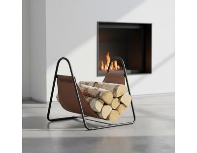 Porte-bûches en métal et cuir
