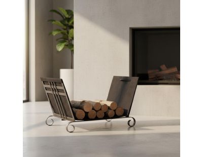 Porte-bûches en métal et jute noir