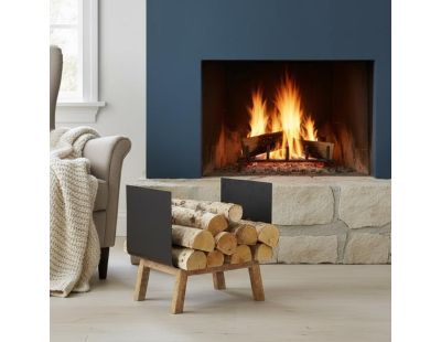 Porte-bûches en métal et manguier