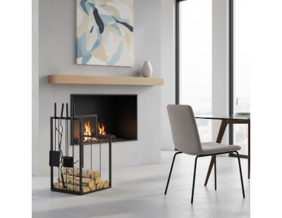 Porte-bûches en métal noir + 4 accessoires