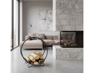 Porte-bûches rond en métal vieilli