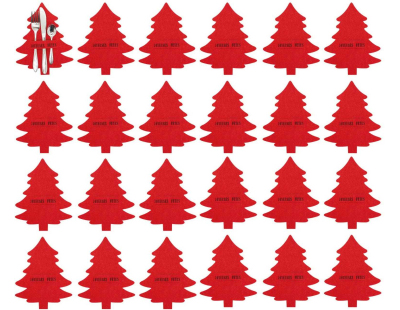 Porte-couverts de noel en feutrine (Lot de 24) (Rouge )
