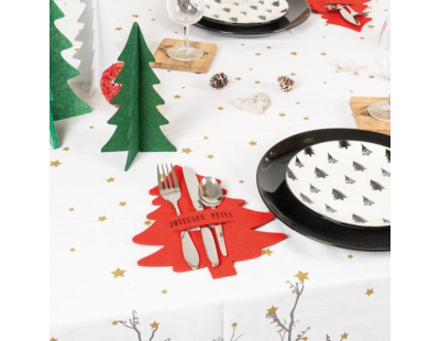 Porte-couverts de noel en feutrine (Lot de 24) (Rouge )