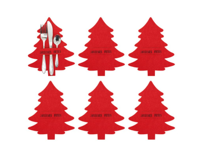 Porte-couverts de noel en feutrine (Lot de 24) (Rouge )