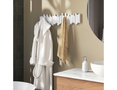 Porte manteau mural 8 crochets repliables Sticks (Blanc)