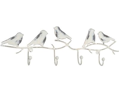 Porte-manteaux en métal 4 crochets oiseaux (Blanc)