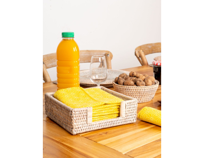 Porte-serviettes en rotin patiné blanc (20 x 20)