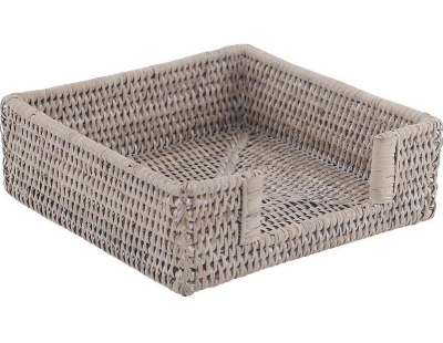 Porte-serviettes en rotin patiné blanc (20 x 20)