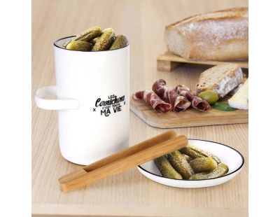 Pot à cornichon avec soucoupe et pince