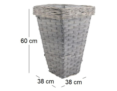 Pot de fleurs carré en bois et osier gris