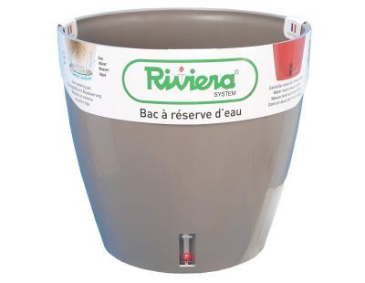 Pot en plastique rond avec réserve d'eau 35 cm Eva (Taupe)