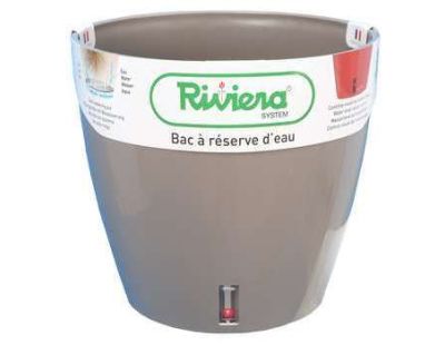 Pot en plastique rond avec réserve d'eau 30 cm Eva (Taupe)