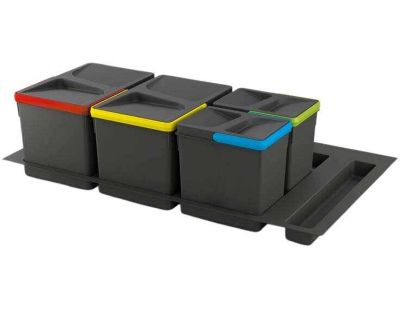 Poubelles pour tiroir de cuisine Recycle (Lot de 4 bacs de tri) (2 poubelles de 12 litres et 2 poubelles de 6 litres)