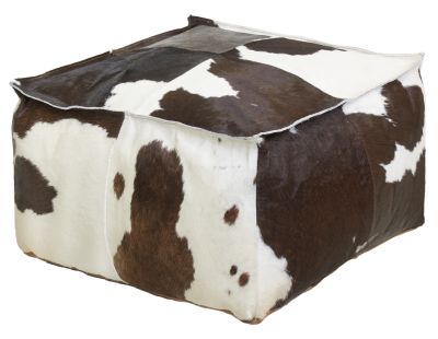 Pouf carré en peau de vache véritable