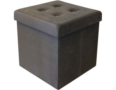 Pouf coffre carré en velours synthétique capitonné (Gris anthracite)