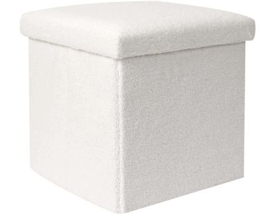 Pouf coffre pliable en bouclette blanc