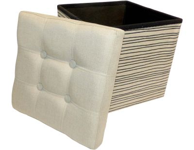 Pouf coffre pliable effet lin Jade (Rayures)