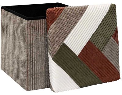 Pouf coffre pliable patchwork côtelé Scott