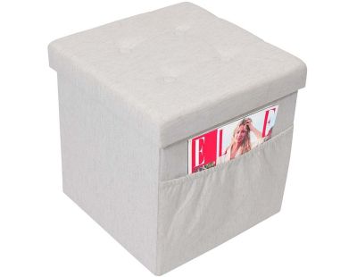 Pouf coffre pliable avec range magazines (Gris blanc)