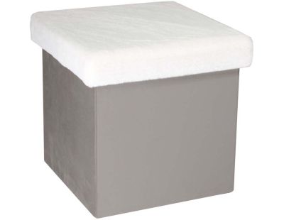 Pouf coffre de rangement bicolore imitation fourrure Léo (Gris clair et blanc)