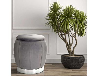 Pouf coffre de rangement en tissu Paris 43 x 43 cm (Gris et argent)
