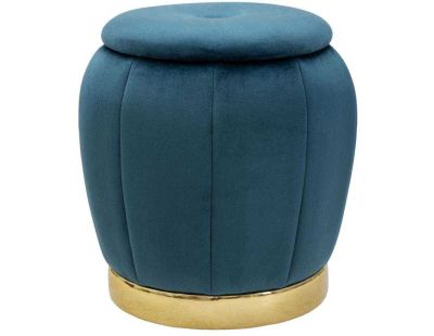 Pouf coffre de rangement en tissu Paris 43 x 43 cm (Bleu et doré)