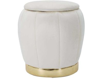 Pouf coffre de rangement en tissu Paris 43 x 43 cm (Crème et doré)